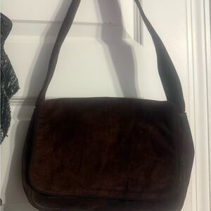 Hillard & Hanson Dark Brown Suede Shoulder Bag